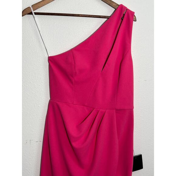 New Lulus Cocktail Club "So Flirty" Hot Pink One Shoulder Midi Dress Size M - Picture 5 of 6